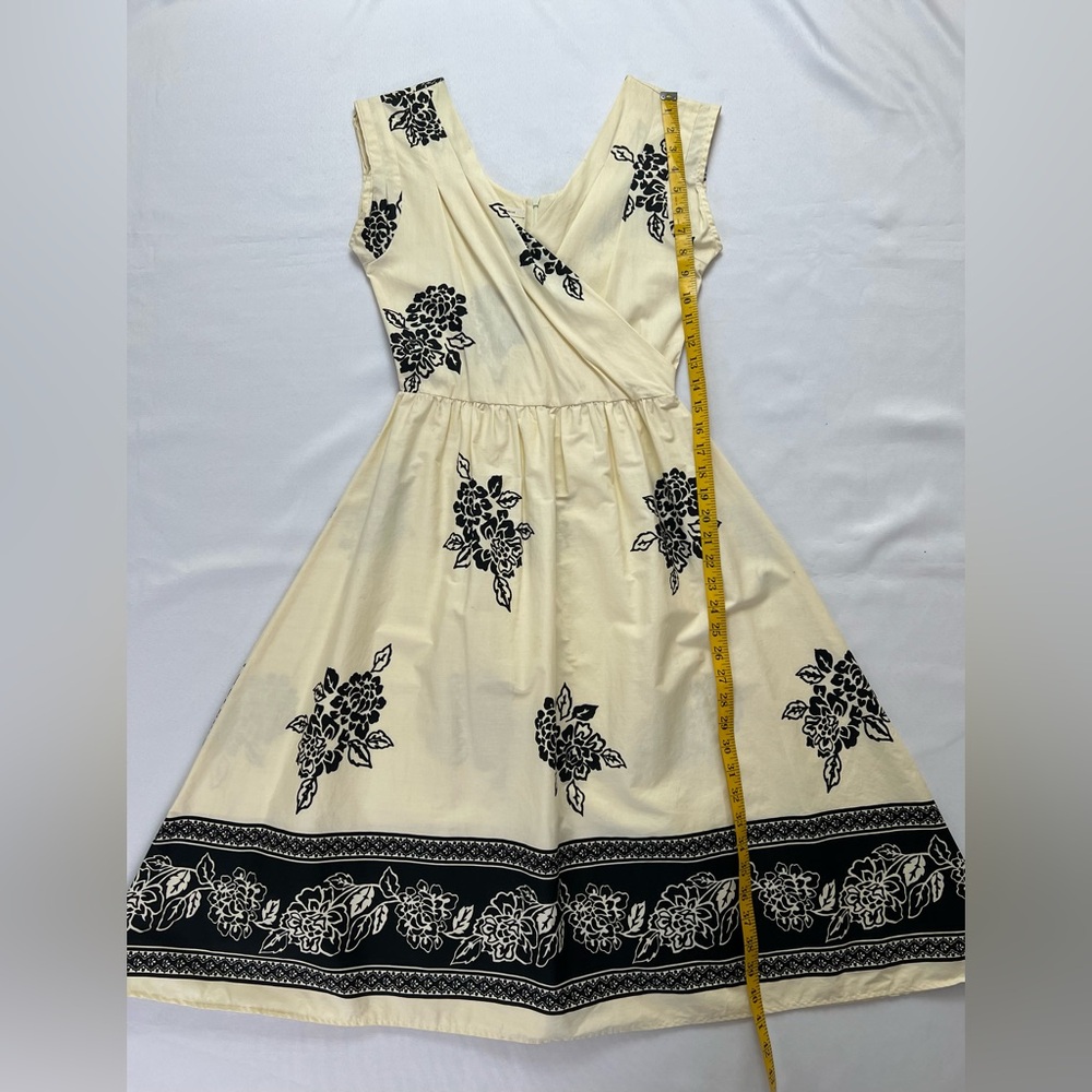 S Twelve Yellow & Black Floral Cotton Spandex A-line Summer Beach Vacation Dress - Picture 10 of 14
